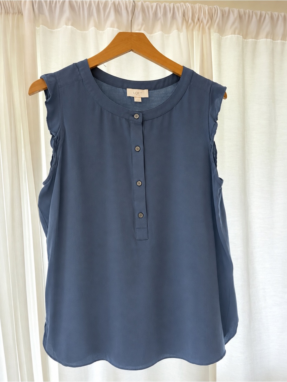 LOFT Slate Blue Sleeveless Henley Button Front Top